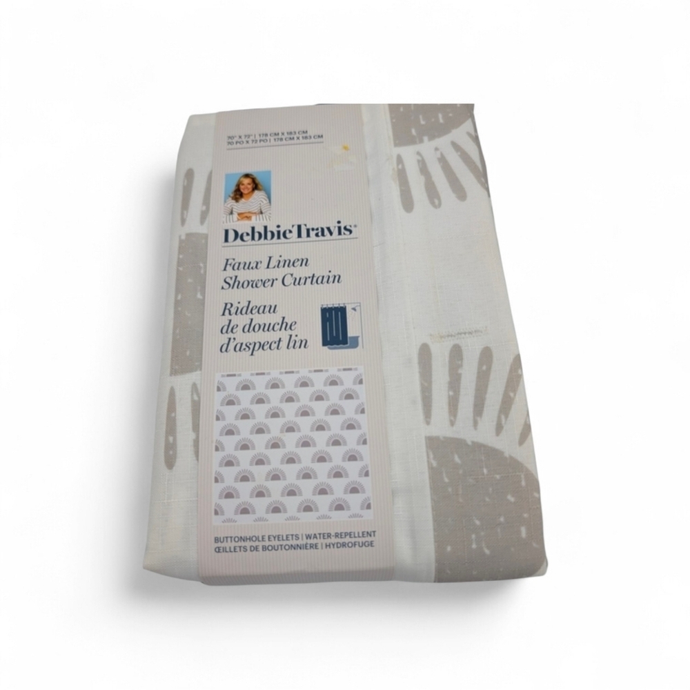 Faux Linen Shower Curtain - White and Gray